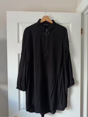LC Waikiki Black Long-Sleeve Shift Dress with Ring Zip Size S